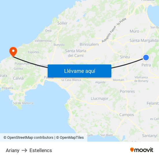 Ariany to Estellencs map