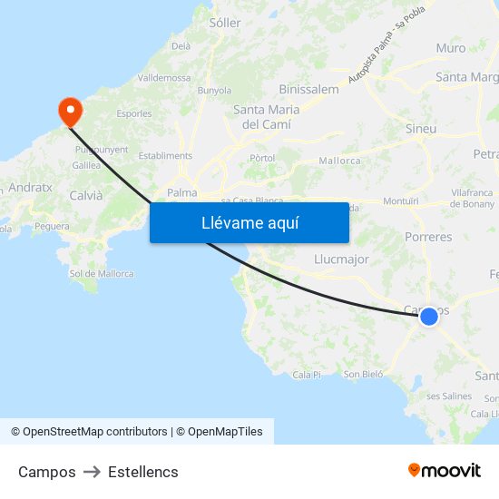 Campos to Estellencs map