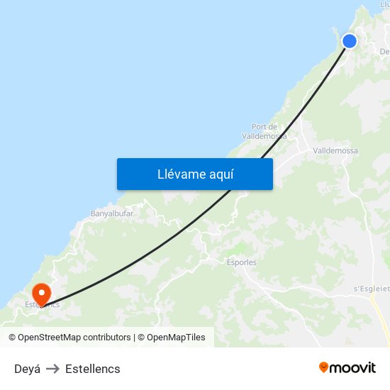Deyá to Estellencs map