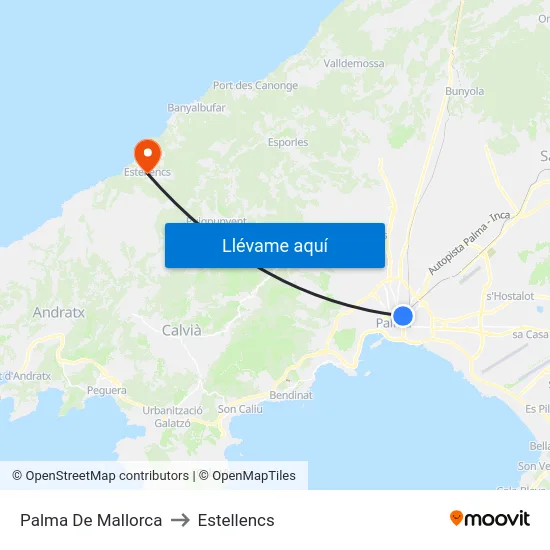 Palma De Mallorca to Estellencs map