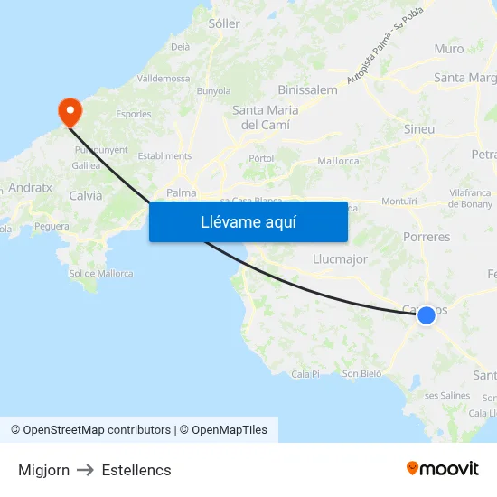 Migjorn to Estellencs map