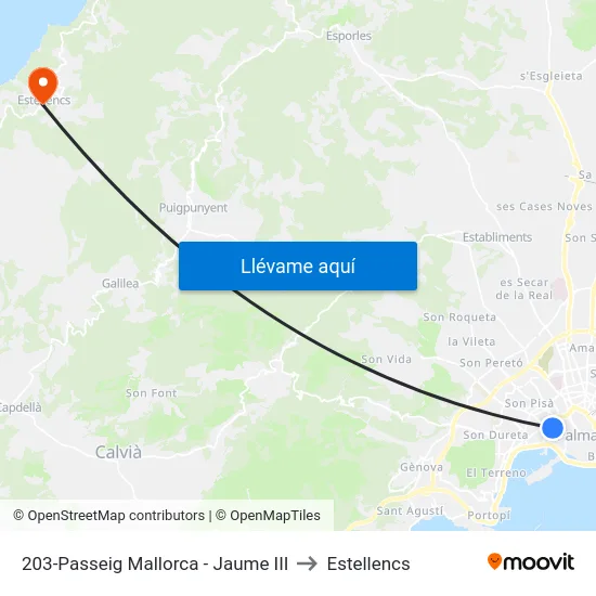 203-Passeig Mallorca - Jaume III to Estellencs map