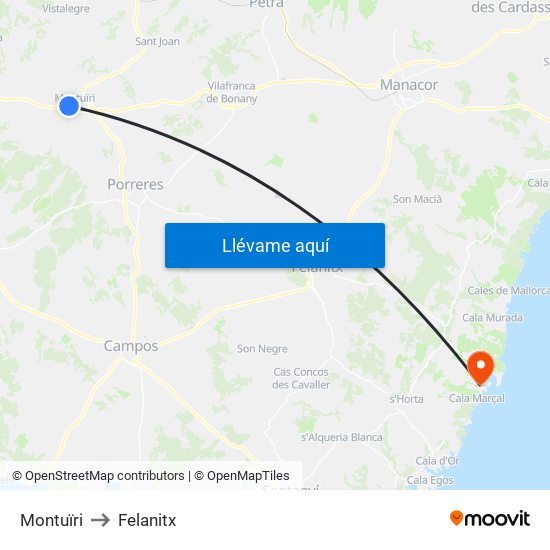 Montuïri to Felanitx map