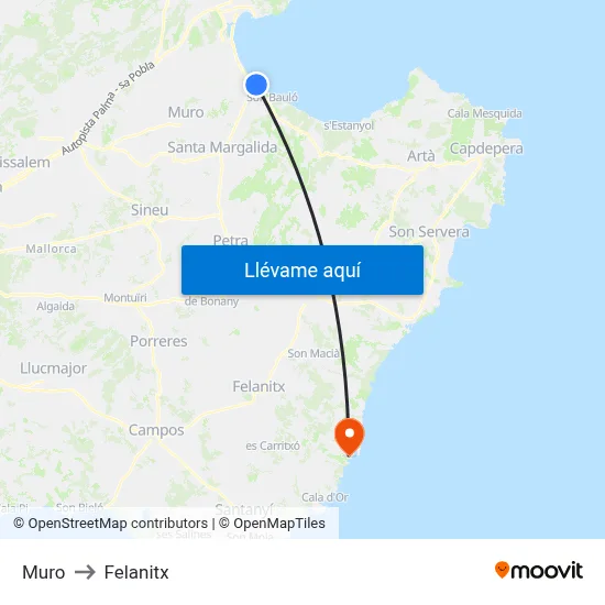 Muro to Felanitx map