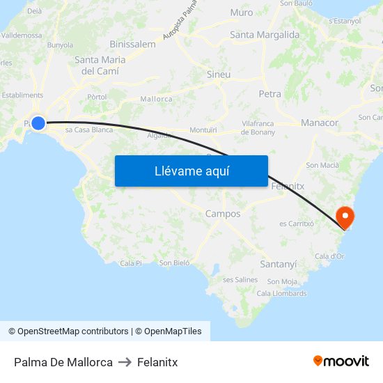 Palma De Mallorca to Felanitx map