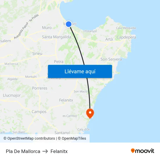 Pla De Mallorca to Felanitx map