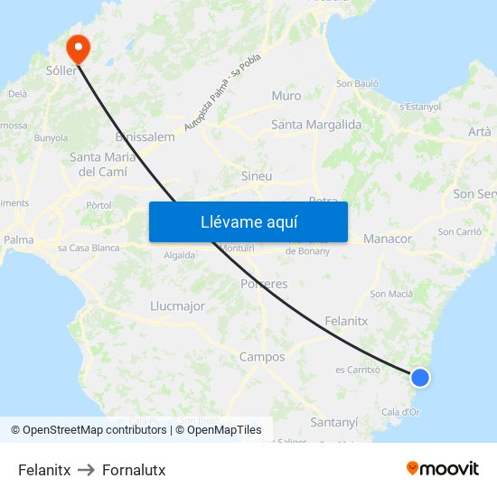 Felanitx to Fornalutx map