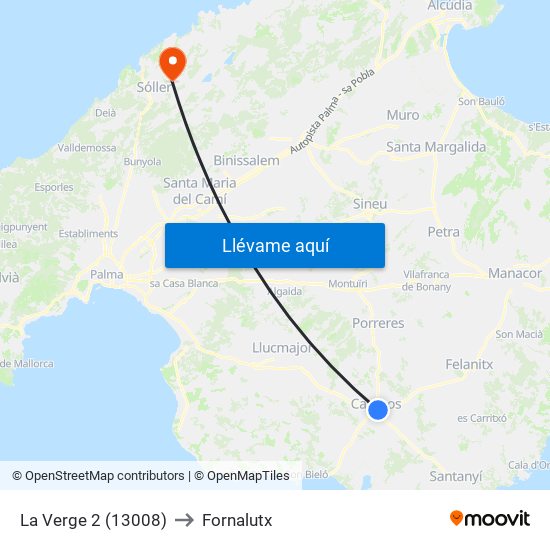 La Verge 2 (13008) to Fornalutx map