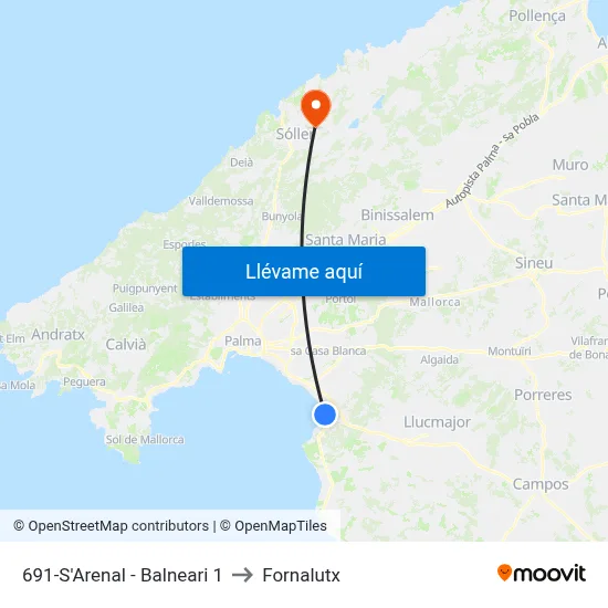 691-S'Arenal - Balneari 1 to Fornalutx map