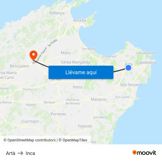 Artà to Inca map