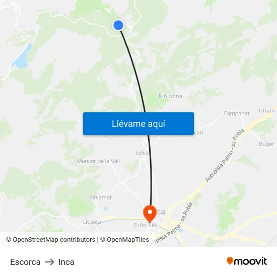 Escorca to Inca map