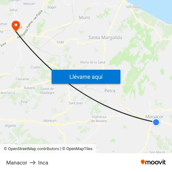 Manacor to Inca map