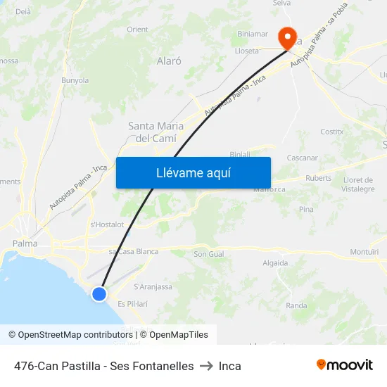 476-Can Pastilla - Ses Fontanelles to Inca map
