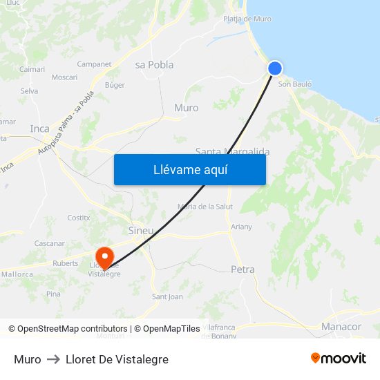 Muro to Lloret De Vistalegre map
