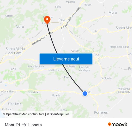 Montuïri to Lloseta map