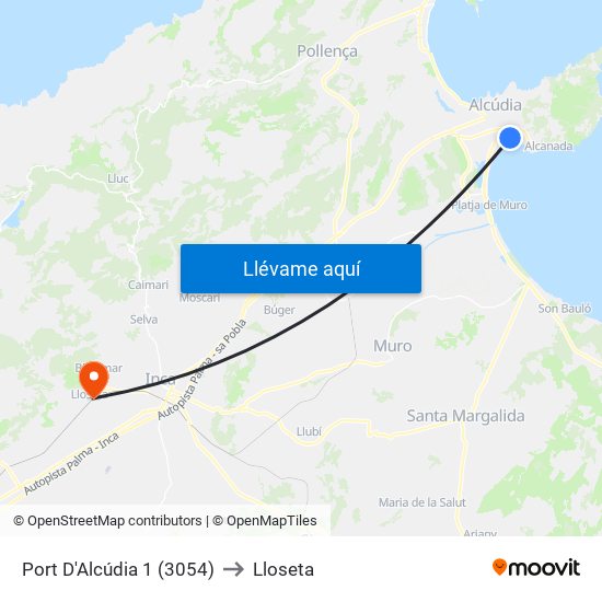 Port D'Alcúdia 1 (3054) to Lloseta map