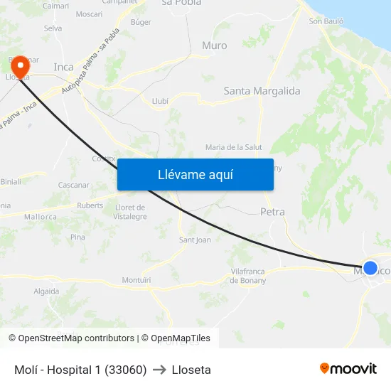 Molí - Hospital 1 (33060) to Lloseta map