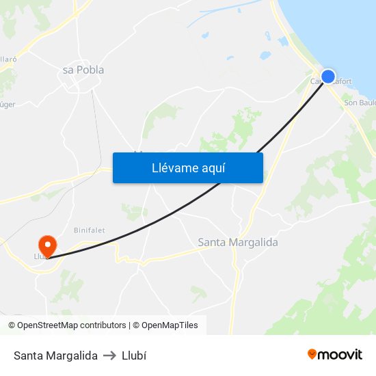 Santa Margalida to Llubí map