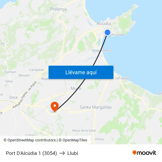 Port D'Alcúdia 1 (3054) to Llubí map