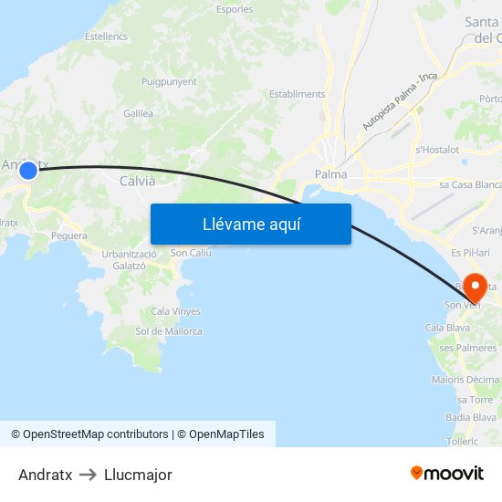 Andratx to Llucmajor map