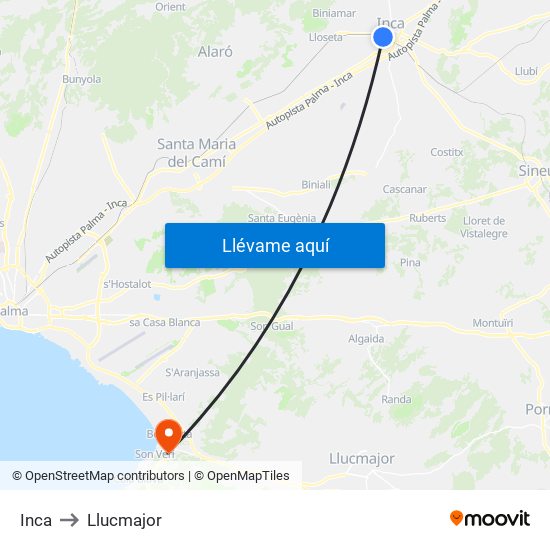 Inca to Llucmajor map