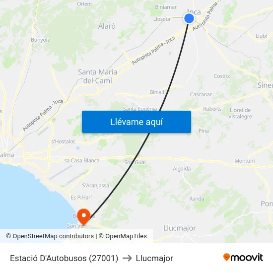 Estació D'Autobusos (27001) to Llucmajor map