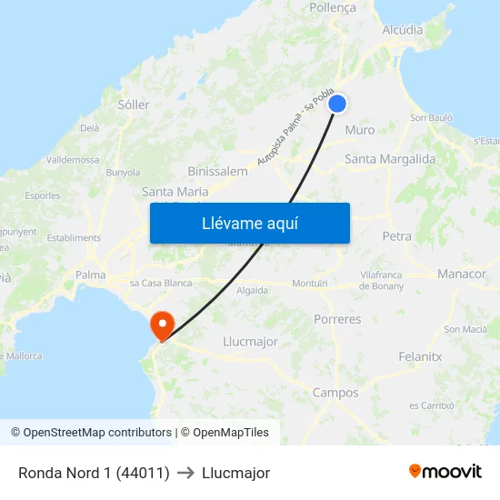 Ronda Nord 1 (44011) to Llucmajor map