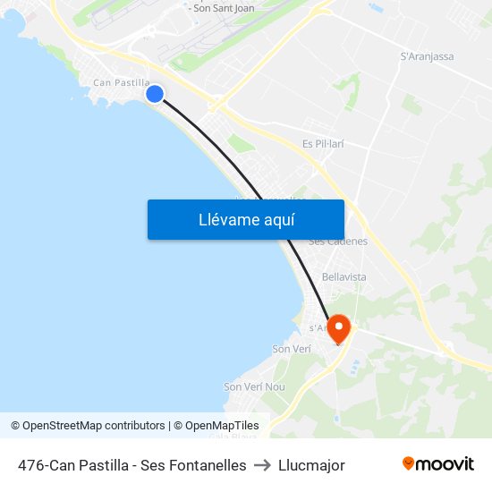 476-Can Pastilla - Ses Fontanelles to Llucmajor map