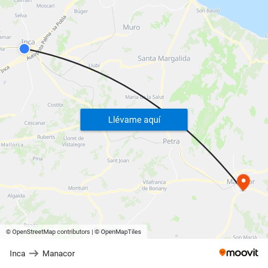 Inca to Manacor map