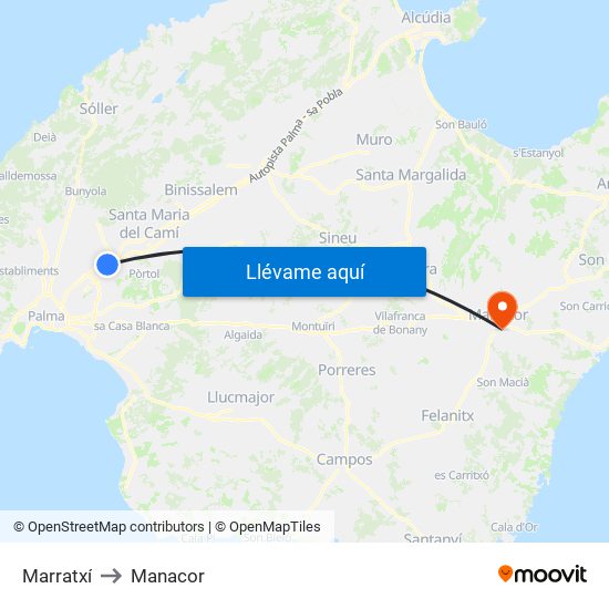 Marratxí to Manacor map