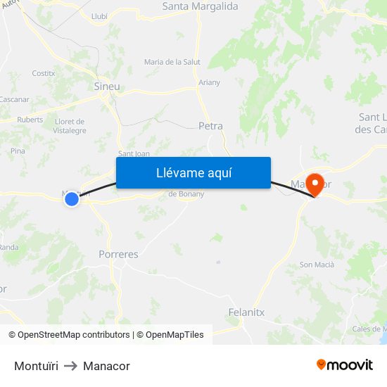 Montuïri to Manacor map
