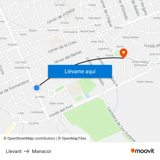 Llevant to Manacor map
