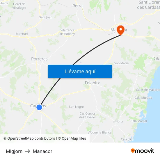 Migjorn to Manacor map