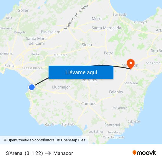 S'Arenal (31122) to Manacor map