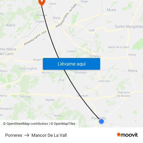 Porreres to Mancor De La Vall map