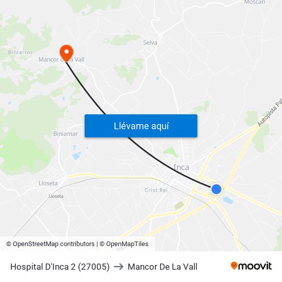 Hospital D'Inca 2 (27005) to Mancor De La Vall map