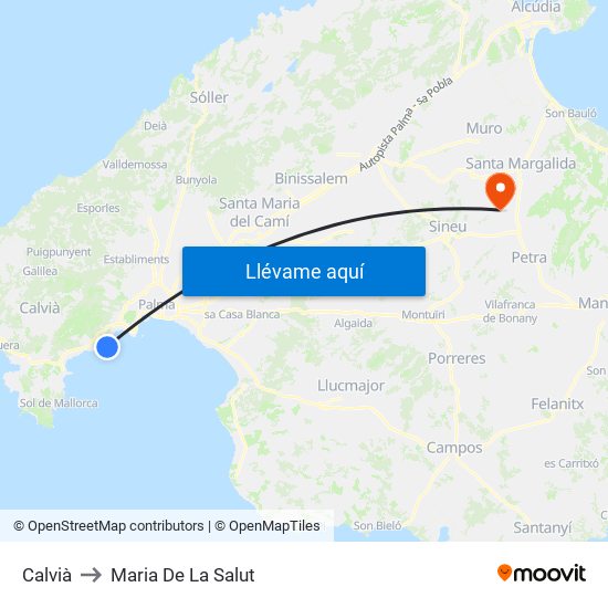 Calvià to Maria De La Salut map