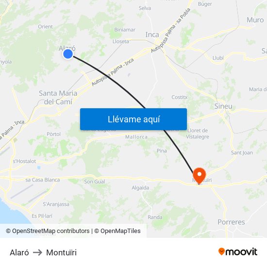 Alaró to Montuïri map