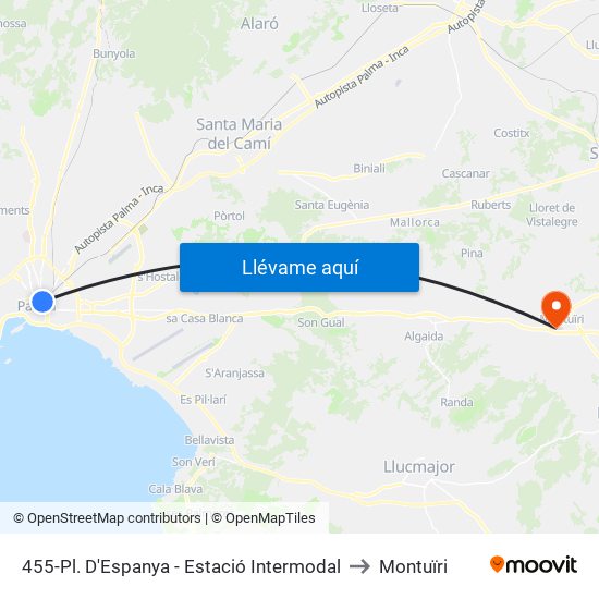 455-Pl. D'Espanya - Estació Intermodal to Montuïri map