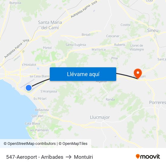 547-Aeroport - Arribades to Montuïri map