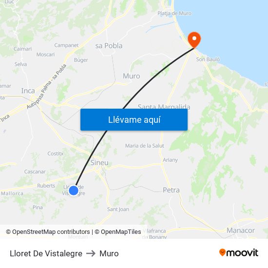 Lloret De Vistalegre to Muro map