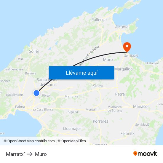 Marratxí to Muro map
