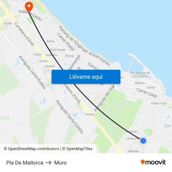 Pla De Mallorca to Muro map