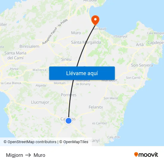 Migjorn to Muro map
