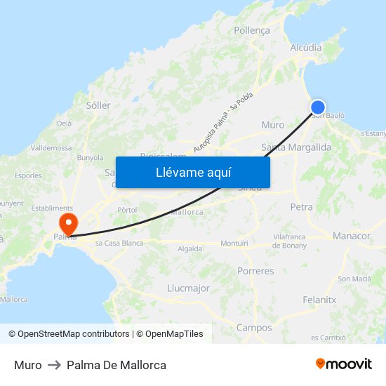 Muro to Palma De Mallorca map