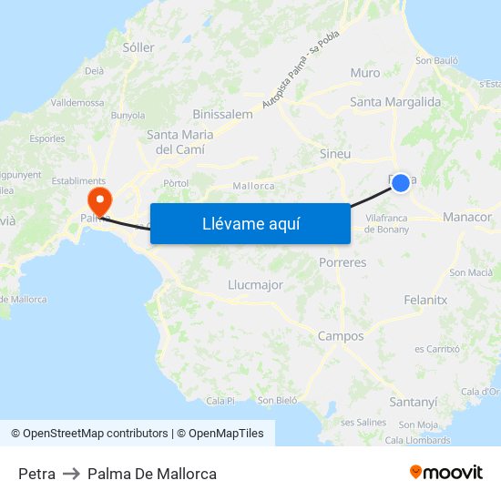Petra to Palma De Mallorca map