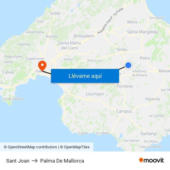 Sant Joan to Palma De Mallorca map