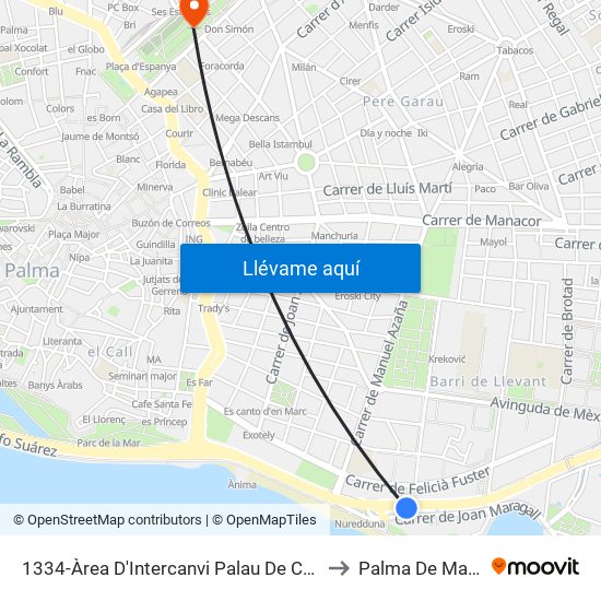 1334-Àrea D'Intercanvi Palau De Congressos to Palma De Mallorca map