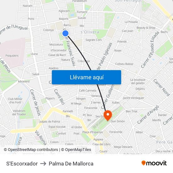 S'Escorxador to Palma De Mallorca map
