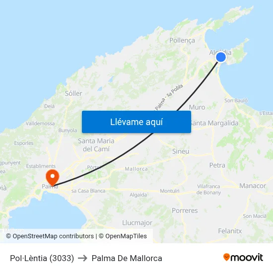 Pol·Lèntia (3033) to Palma De Mallorca map